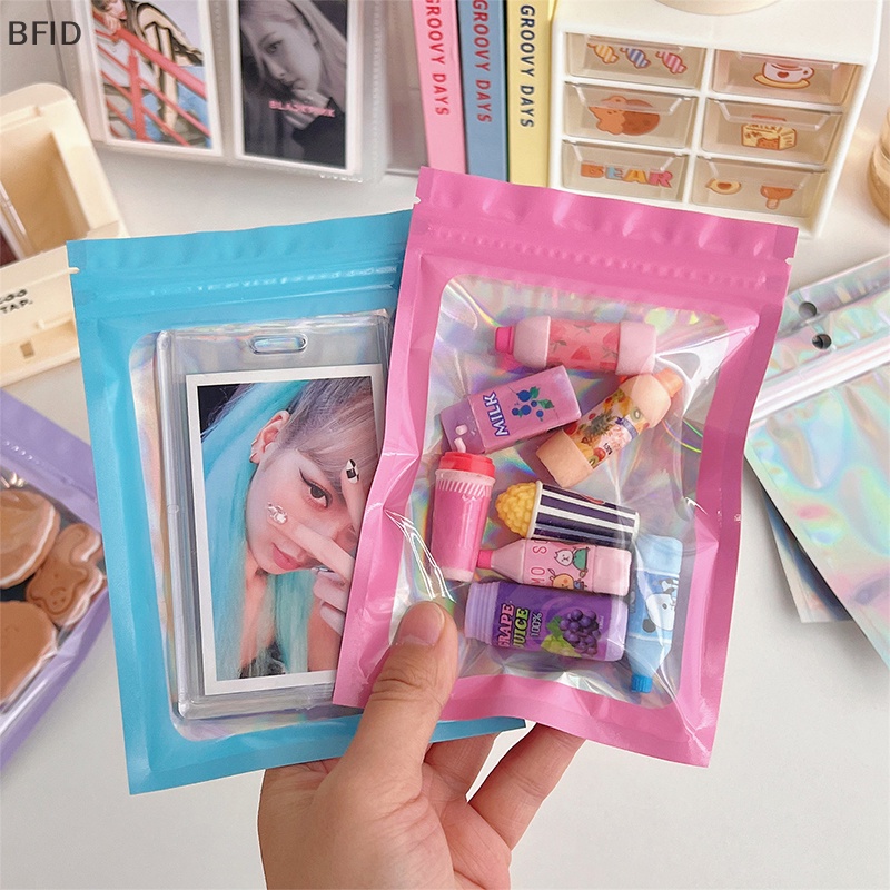 [BFID] 10pcs Tas Ziplock Warna Laser Perhiasan Tas Kemasan Kosmetik Storage Bag Nail Packaging Bag Waterproof Kantong Kemasan Kado [ID]