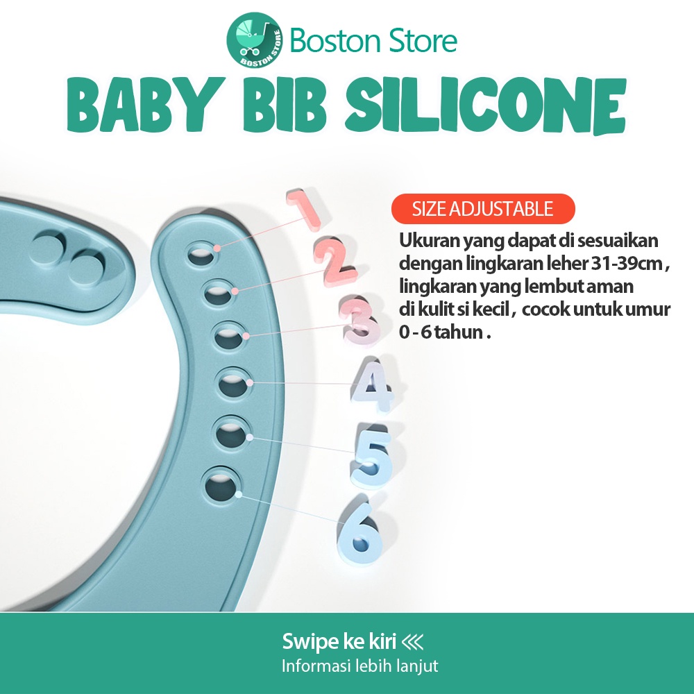 Bostonstore BABY BIB Celemek Makan Bayi Slaber Silikon Anak Bibs Karet Silicon Anti Air