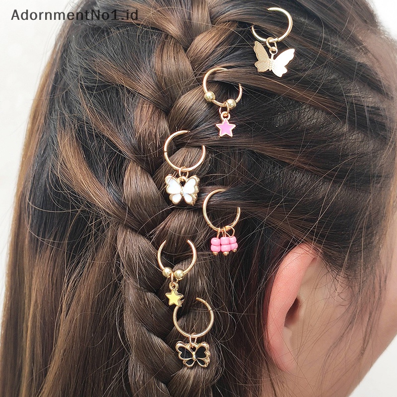 [AdornmentNo1] 6pcs jepit rambut liontin bintang kupu untuk wanita Trendy cincin logam hiasan kepala