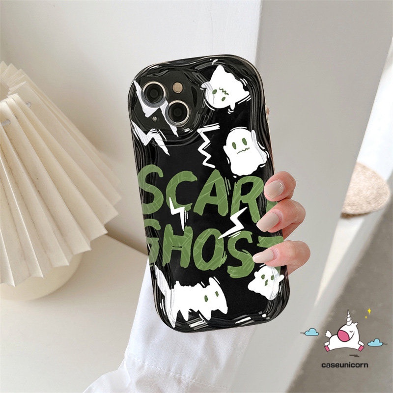 Untuk Realme C53 C11 C35 C33 C55 6i 5s 9i 5i 5 7i C31 C25 C15 C30 C25s C21Y C25Y C21 C20 C17 C20A C12 C3 C2 C1 Pasangan Kartun Doodle Hantu Kucing Lucu 3D Bergelombang Lengkung Tepi Soft Cover