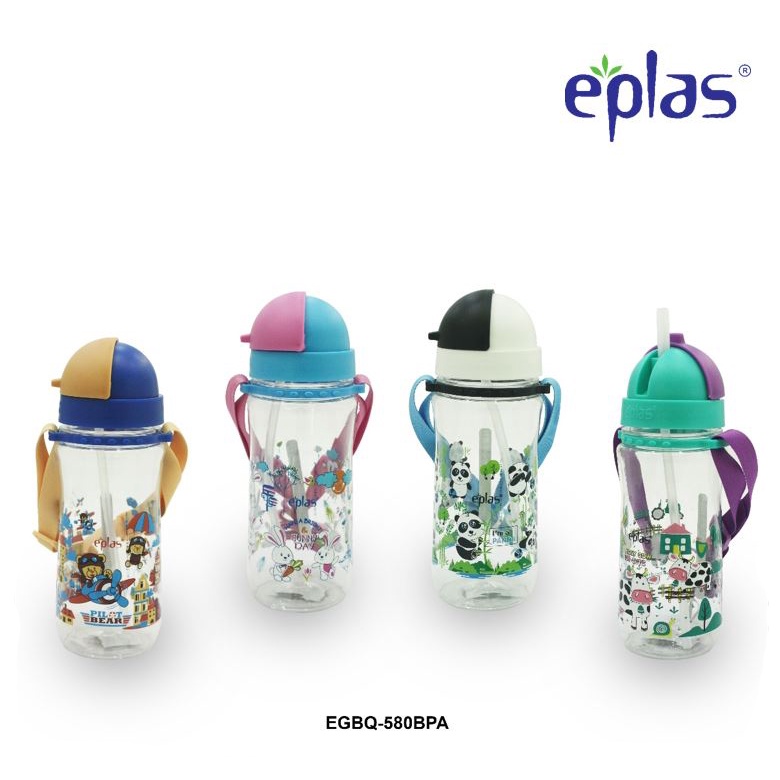 EPLAS Kids Water Bottle With Straw, Removable Strip (580ml), Water Tumbler, Botol Air, BPA Free EGBQ-580BPA
