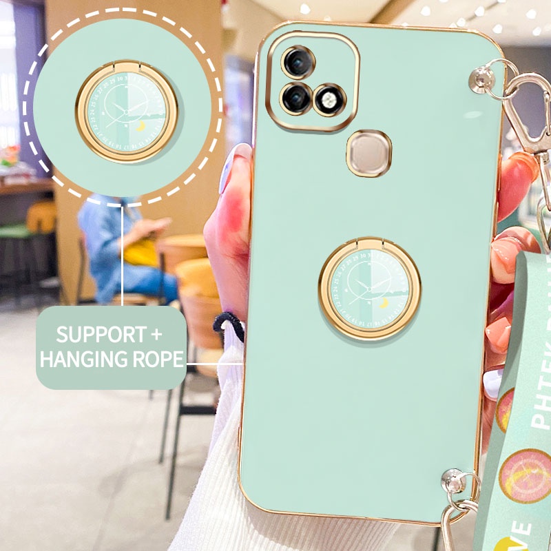 Casing Ponsel Pohon Gloden Untuk Infinix Smart 5pro Hot 10i X658B X658E X659B Original Casing Dengan Jam Standand Lanyard