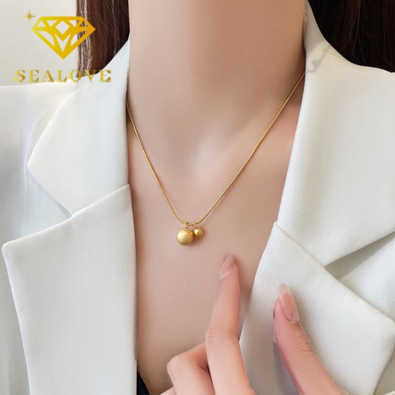 Kalung Titanium Bola Anti Karat Aesthetic Korea Cantik Emas 18K Aksesoris Wanita Perhiasan Fashion