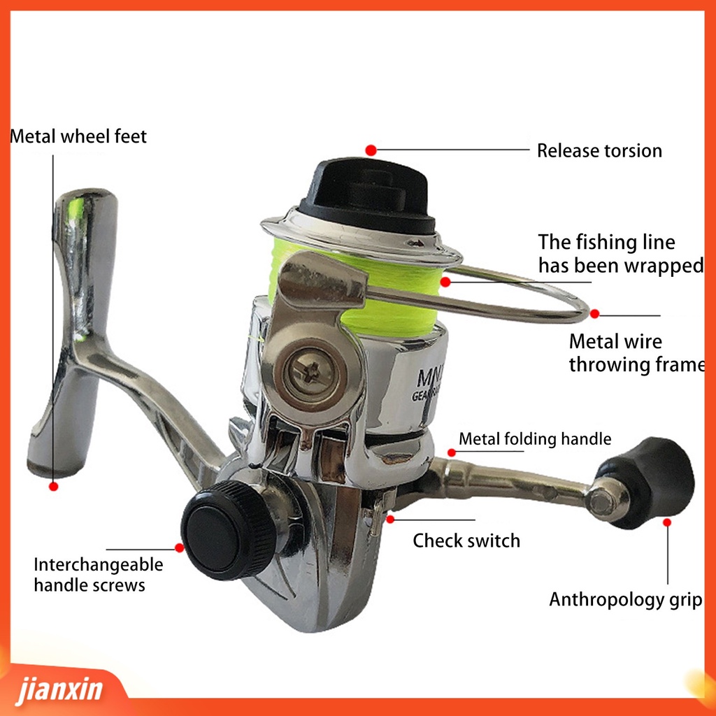 (In Stock) Gulungan Pancing Mini Kekuatan Tinggi Lempar Stabilitas Anti-bombing Angling Metal 100type Spinning Reel Dengan Garis Memancing Luar Ruangan