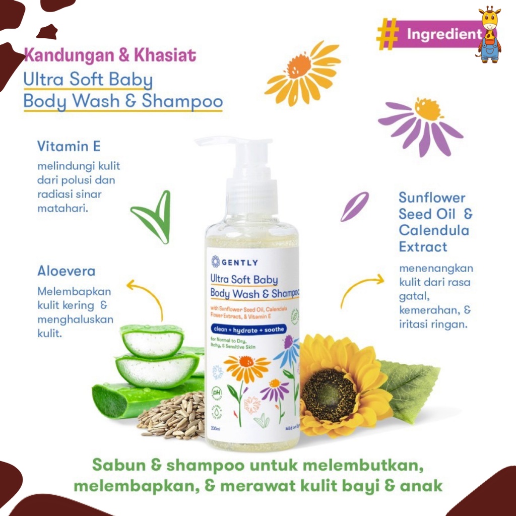 Gently Ultra Body Wash &amp; Shampoo 250ml - Sabun Pembersih Badan dan Rambut Bayi &amp; Anak