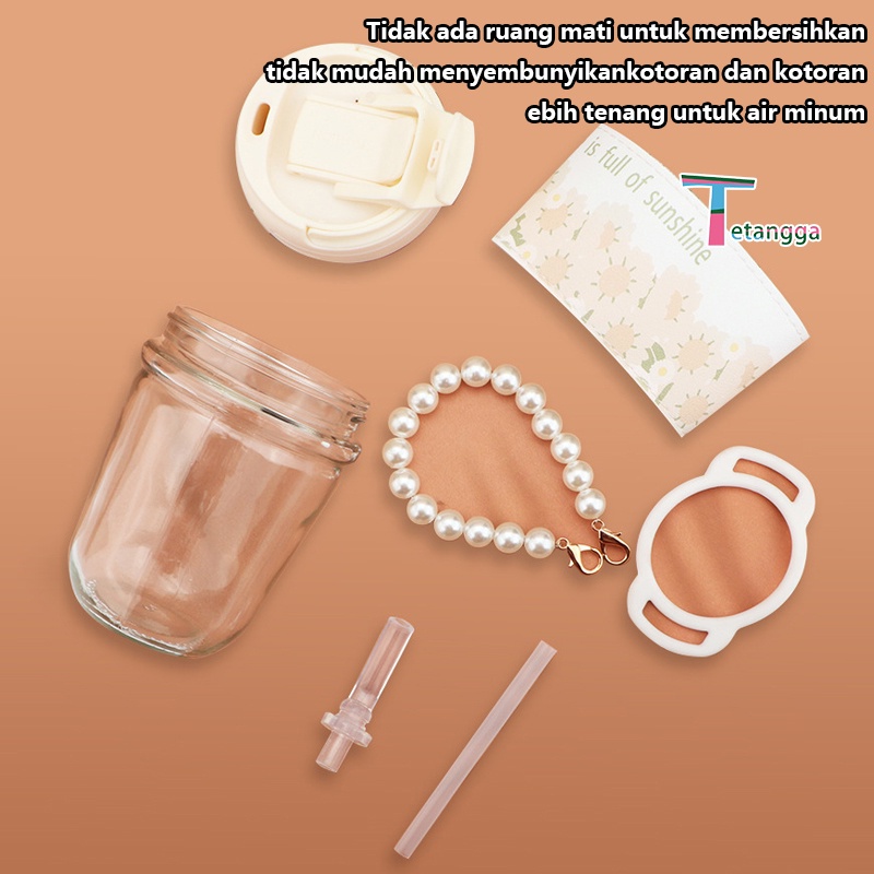 Botol Minum Aesthetic / Tumbler Kaca / Botol Lucu Tali Mutiara VS-345