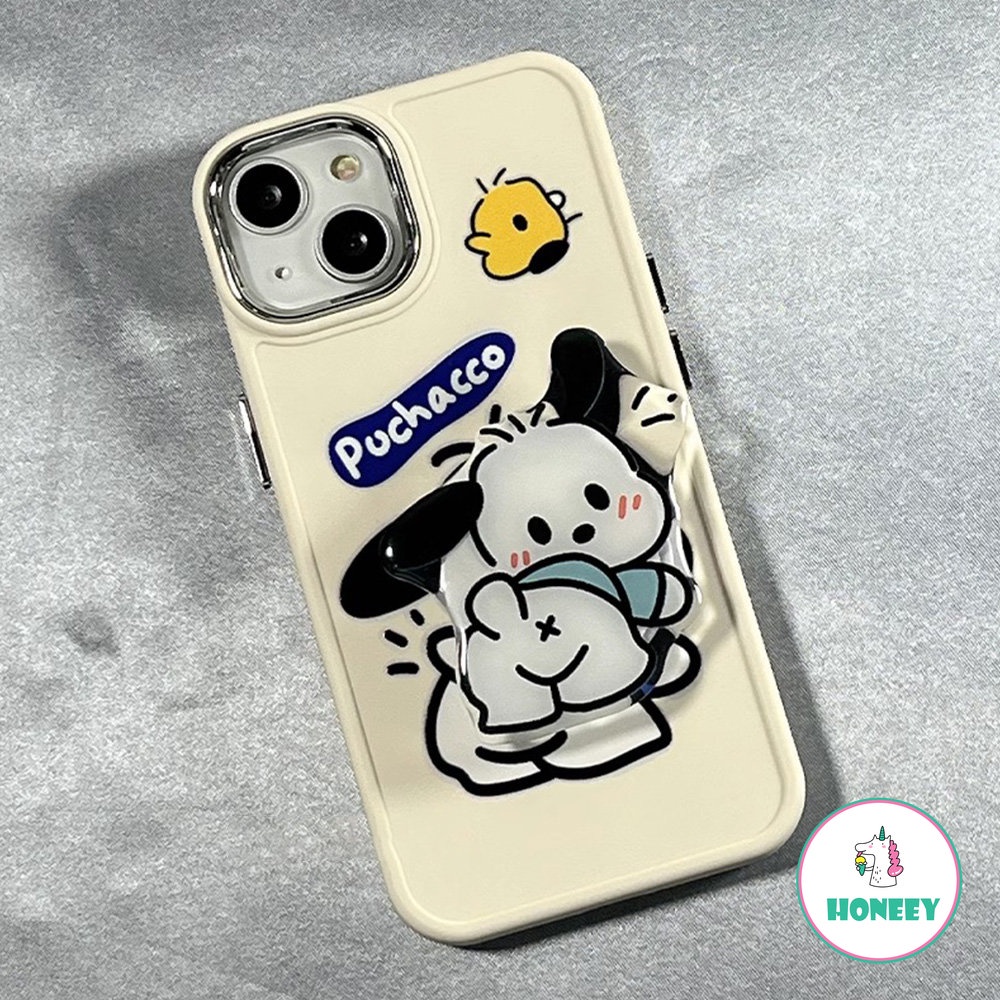 Fashion Kartun Pochacco Holder Phone Case Kompatibel Untuk iPhone 14 Pro 13 12 11 Pro Max Case iPhone 11 7 8Plus XR Metal Kamera Perlindungan Hybrid Phone Cover