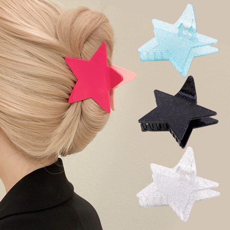 Korea INS Trendi Ponytail Holder Hiu Klip Aksesoris Rambut Gadis Manis Sederhana Hiasan Kepala Y2k Fashion Shiny Candy-Coloured Dua Sisi Bintang Berujung Lima Klip Cakar Hadiah