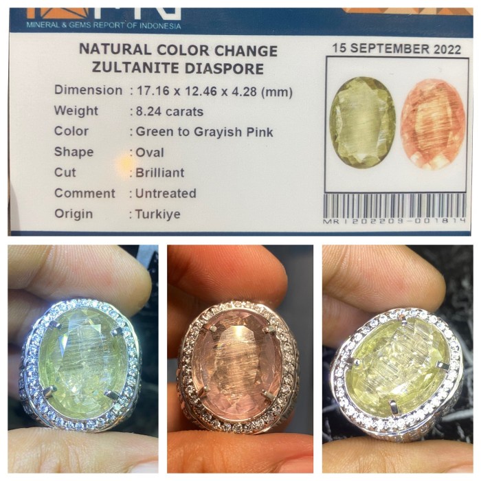 Natural 8.24ct Color Change Diaspore Zultanite Permata Turkey