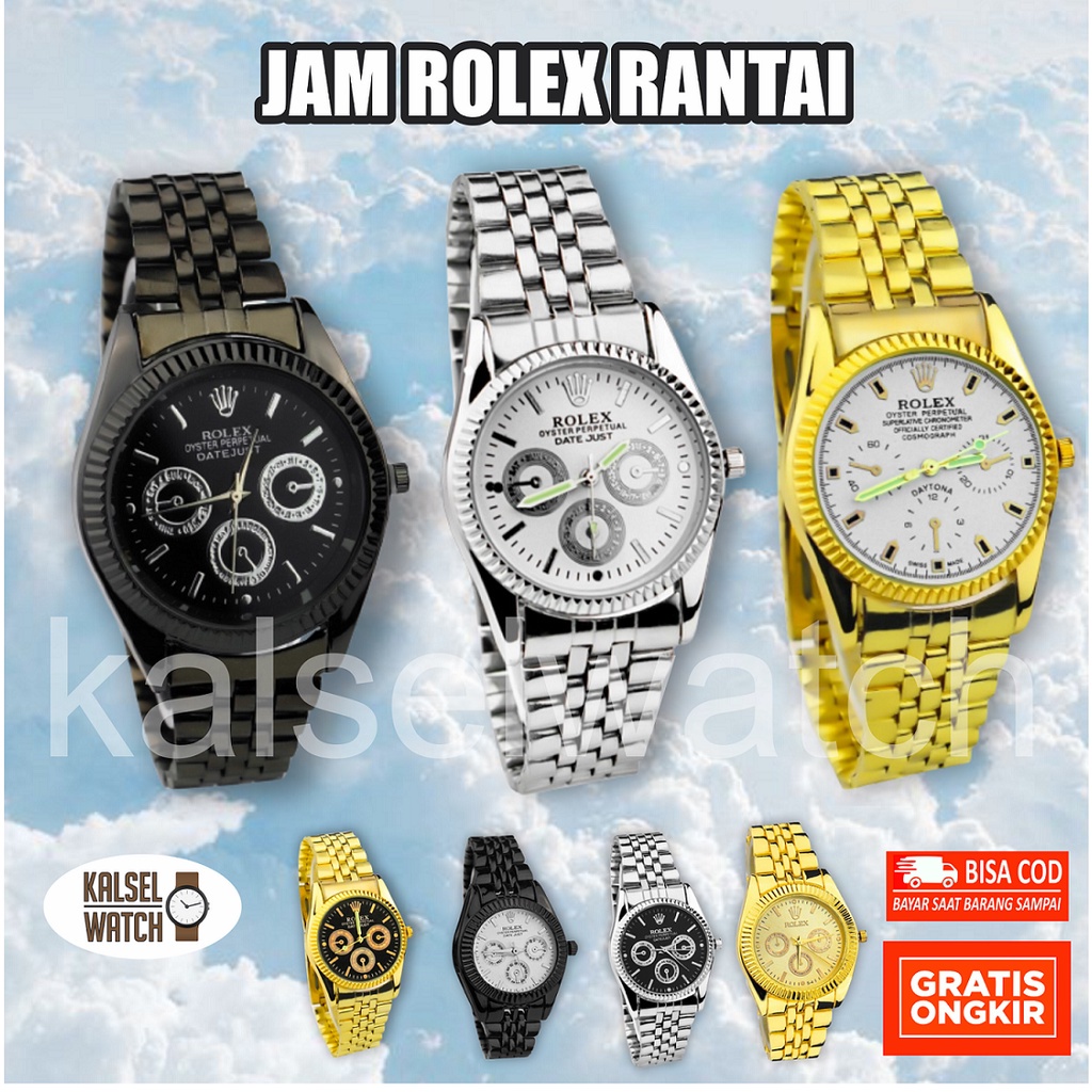 KALSELWATCH Jam Tangan Rantai Rolex Pria atau Wanita Chrono Import Grosir Murah Sport Casual Pasanga