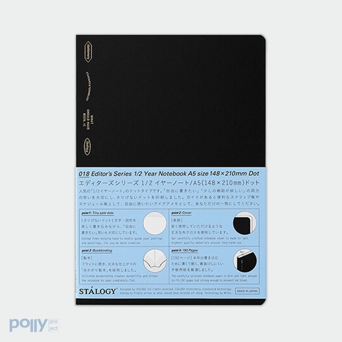

✨BISA COD✨ -STALOGY Editor’s Series Dot Notebook A5 - 1/2 Year, Black