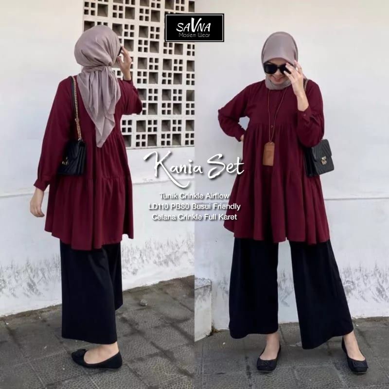 KANIA SET (LABEL SAVNA) | ONE SET CELANA CRINKLE AIRFLOW POLOS TERLARIS TERBARU
