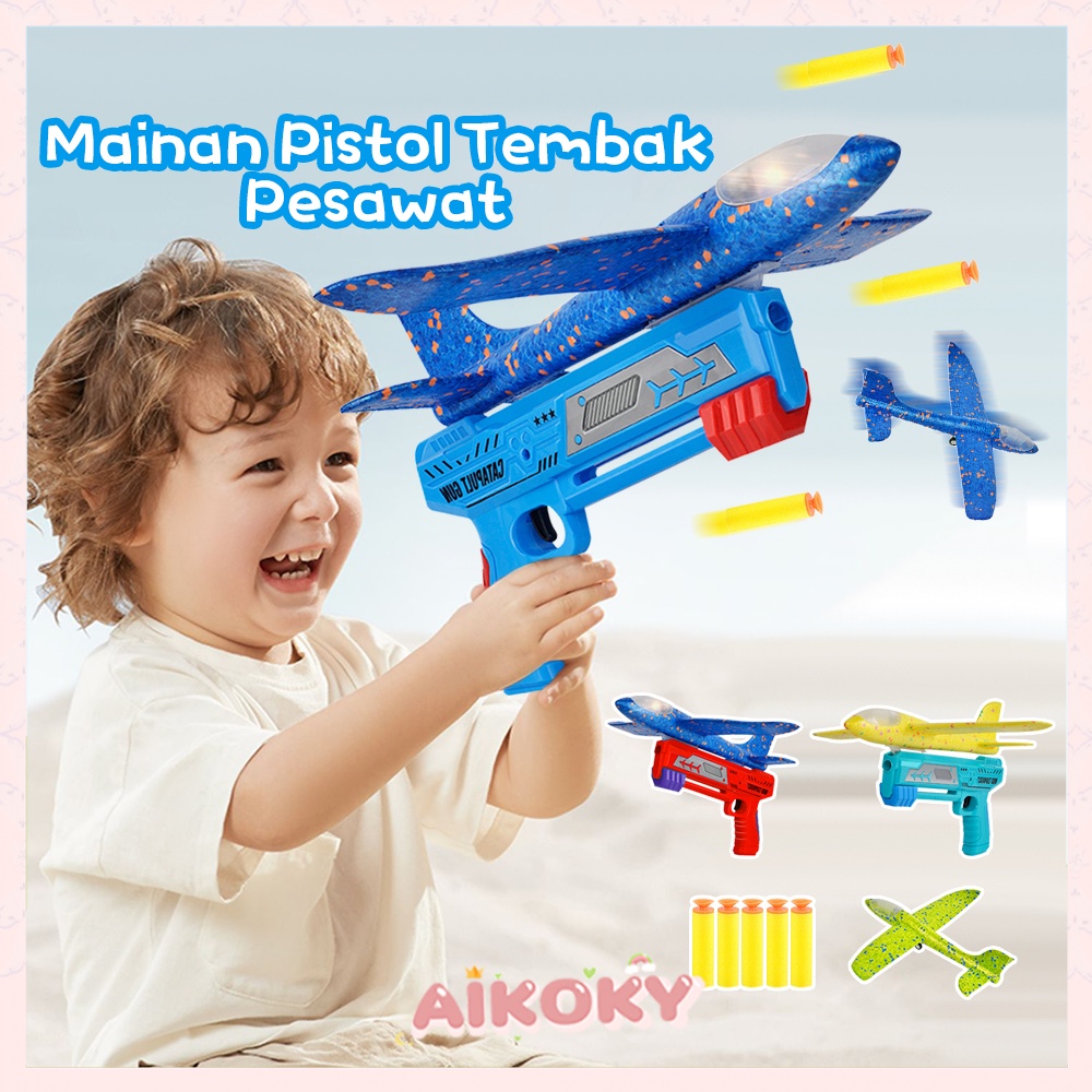 Aikoky Pistol Pesawat Terbang Angin Foam / Mainan Pistol Tembak Pesawat / Catapult Gun Anak