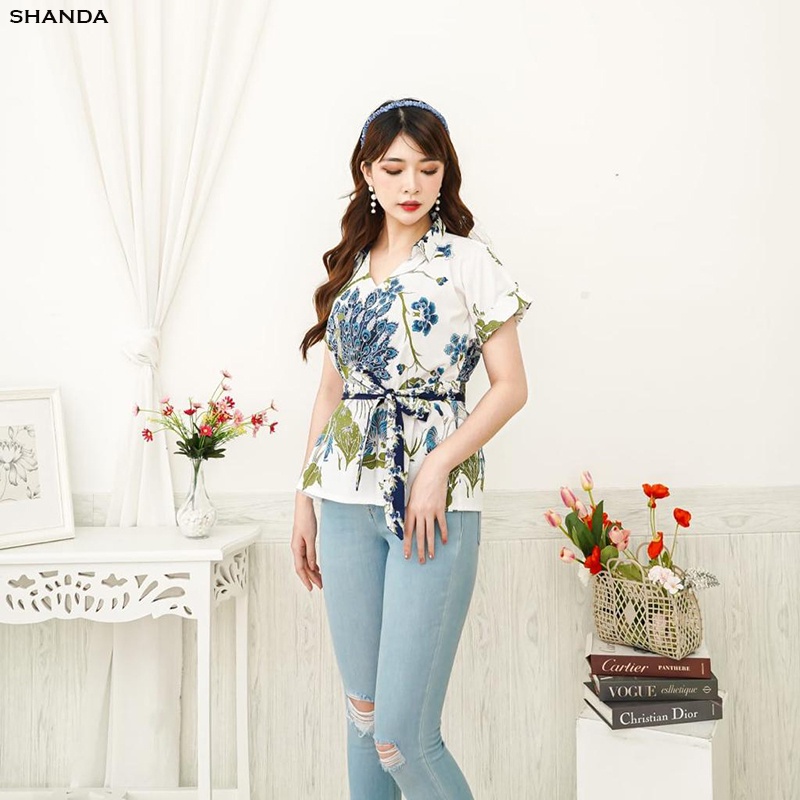 Evercloth Shanda Blouse Wanita Atasan Wanita Blouse Batik Lengan Pendek