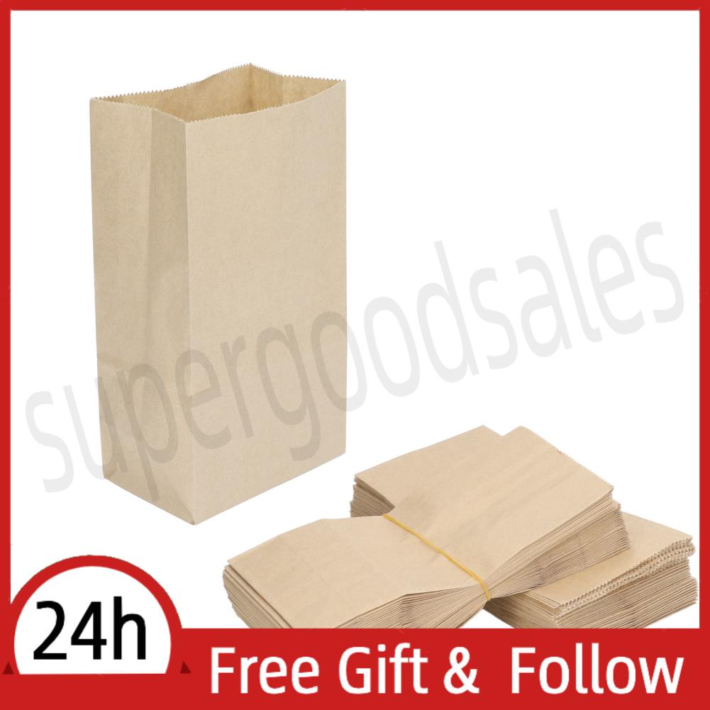 Supergoodsales 100Pcs Kraft Paper Bag  Grade Greaseproof Tear Resistant Disposable Brown Grocery