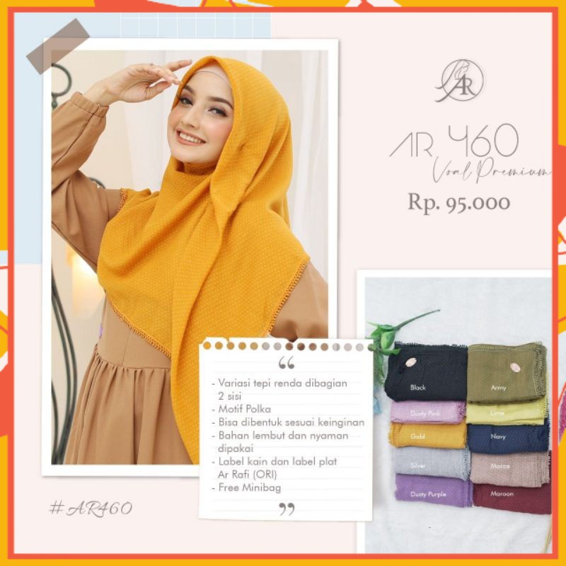 Hijab Arrafi Segi Empat Motif Polkadot AR 460 Voal Premium
