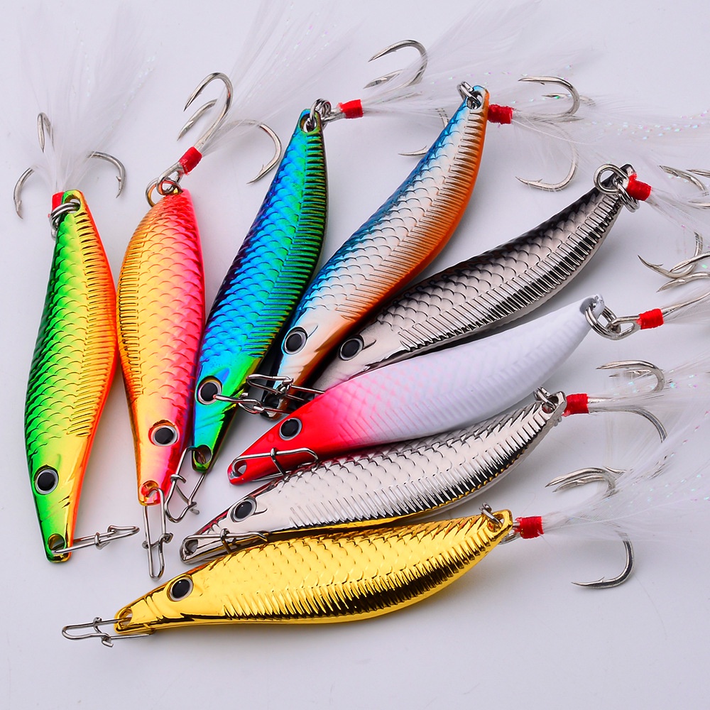PROBEROS Umpan Pancing Lure Spoon Bentuk S Hook Berbulu 7G/10G/14G/20G Lure Casting Ultralight MJ112