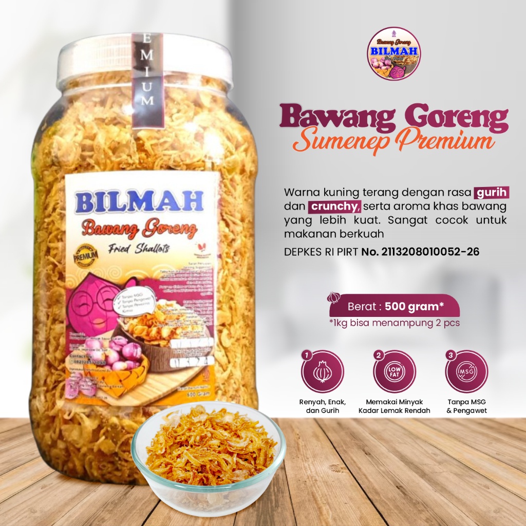 

Bilmah Bawang Goreng Asli Sumenep Premium Kemasan Toples 500 Gram