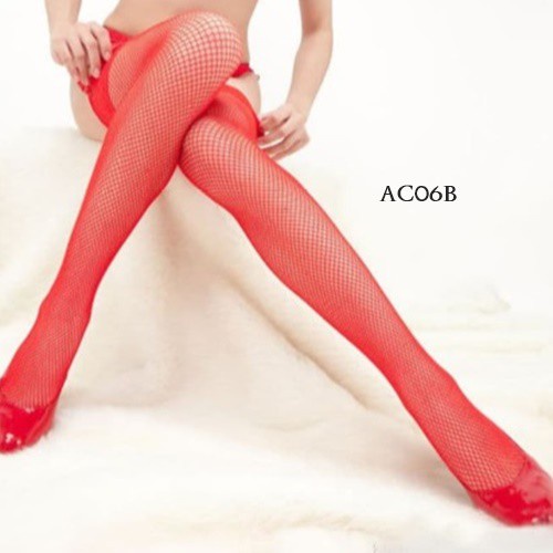 Stocking Jaring Fashion Stocking Transparan Merah Ac06B