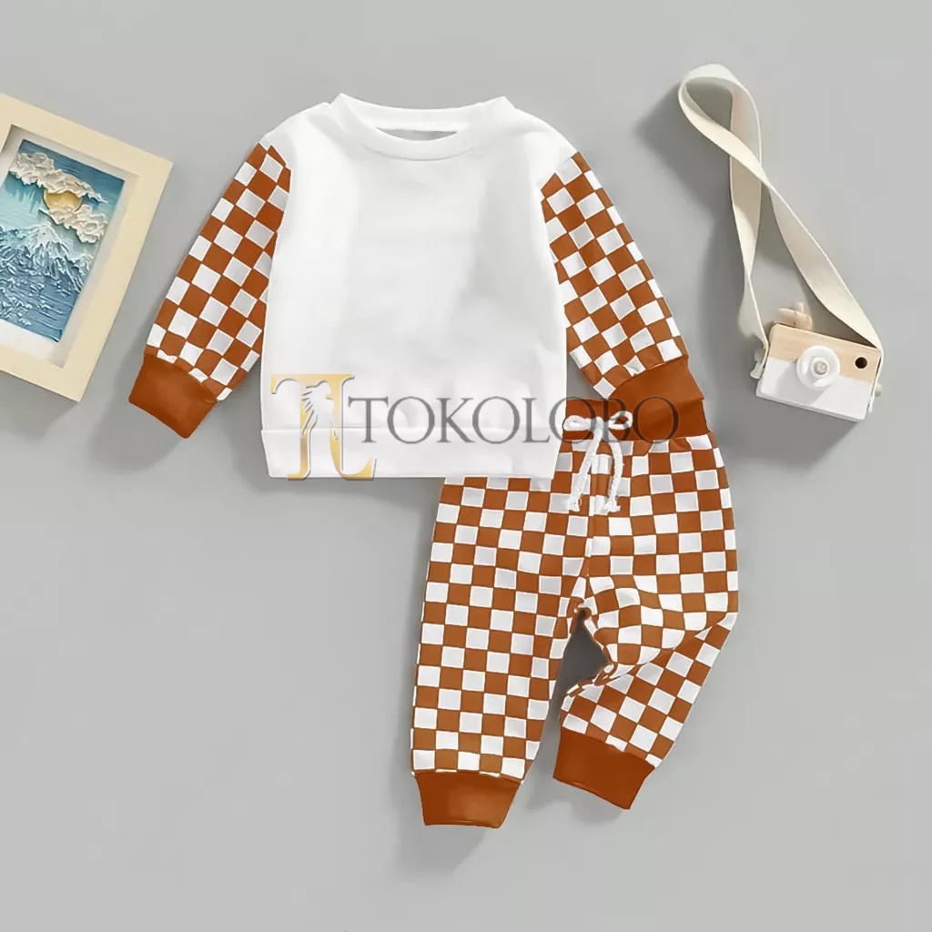 Setelan Anak MIREA Celana Panjang Motif Catur