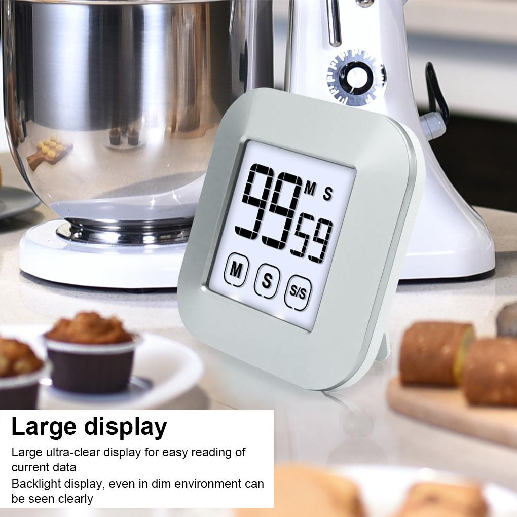 Timer Digital LCD Masak Belajar Baking Touch Control Tampilan Besar Tabletop 99menit 59detik Alarm Hitung Mundur Stopwatch