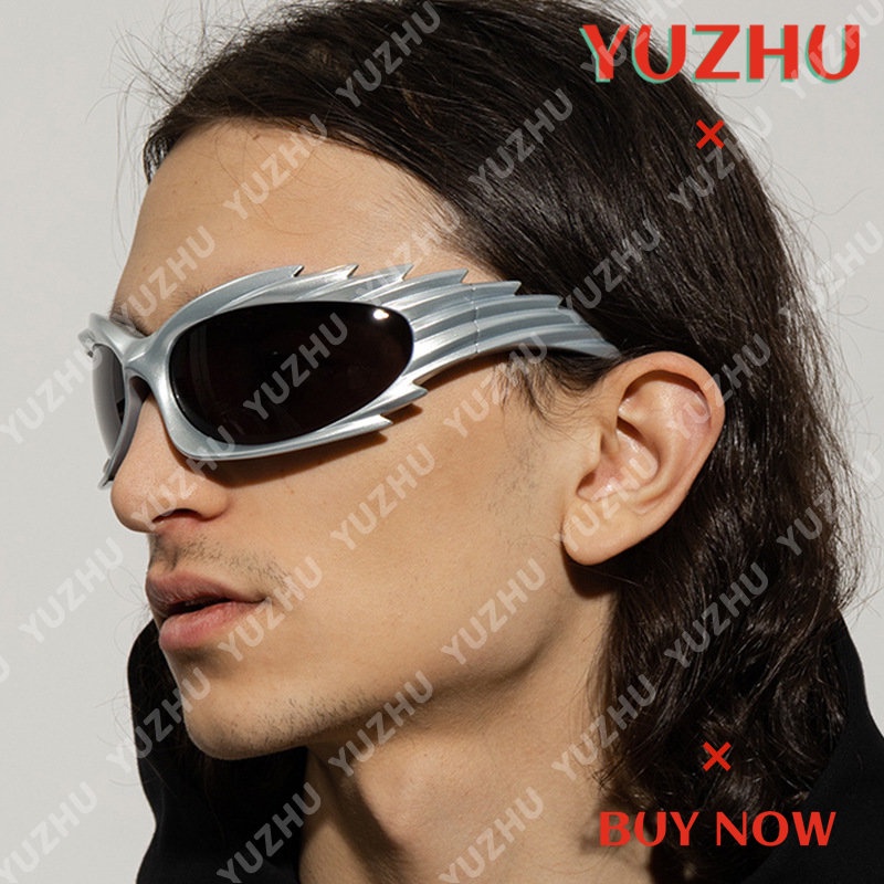 (YUZHU) Mode Barat Y2K Berduri Kacamata Kepribadian Landak Lucu Bersepeda Olahraga Sunglasses