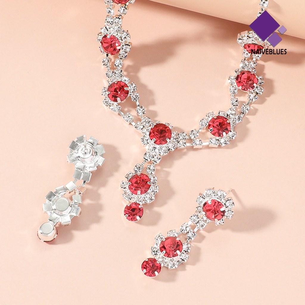 Naiveblue &gt; 1set Perhiasan Wanita Temperamen Elegan Bersinar Berkilau Rantai Hias Hadiah Berlian Imitasi Perhiasan Fashion