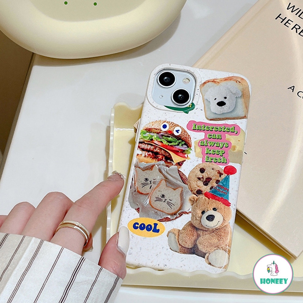 IPHONE Korea Ins Kartun Hamburger Roti Beruang Untuk Apple14 Phone Case Untuk Iphone11 12 13 Pro Max Silikon Anti-Drop Ponsel Penutup Belakang