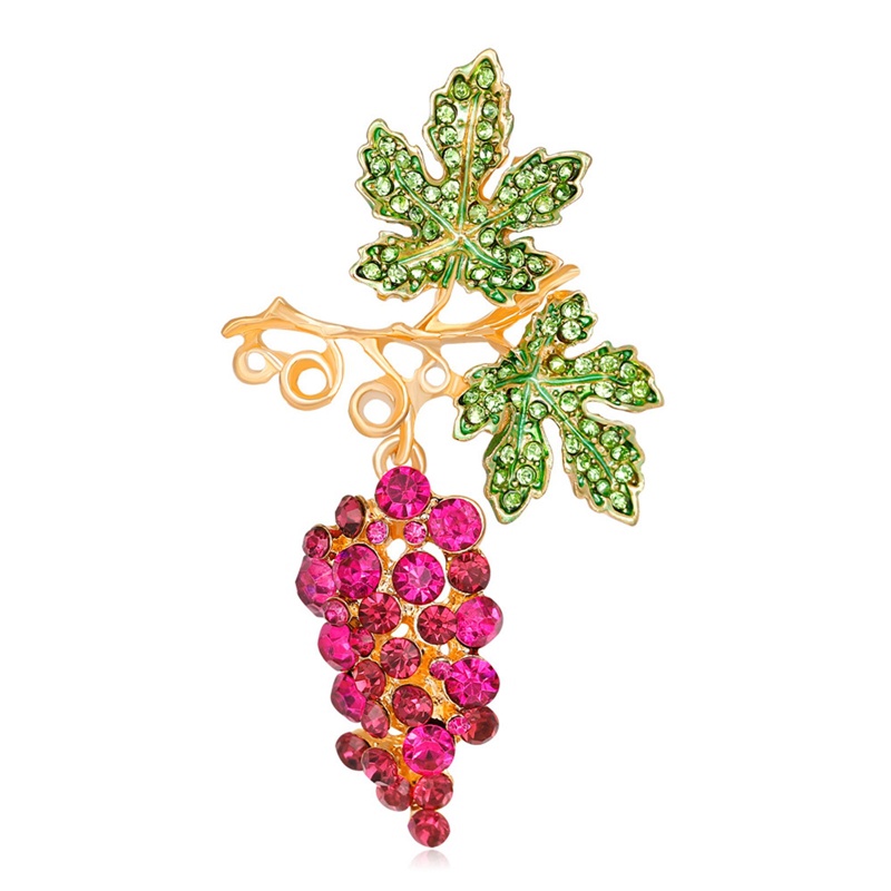 Manik-manik Kaca Anggur Bros Untuk Wanita Rhinesone Ungu Buah Anggur Kasual Kantor Brooch Pin Hadiah