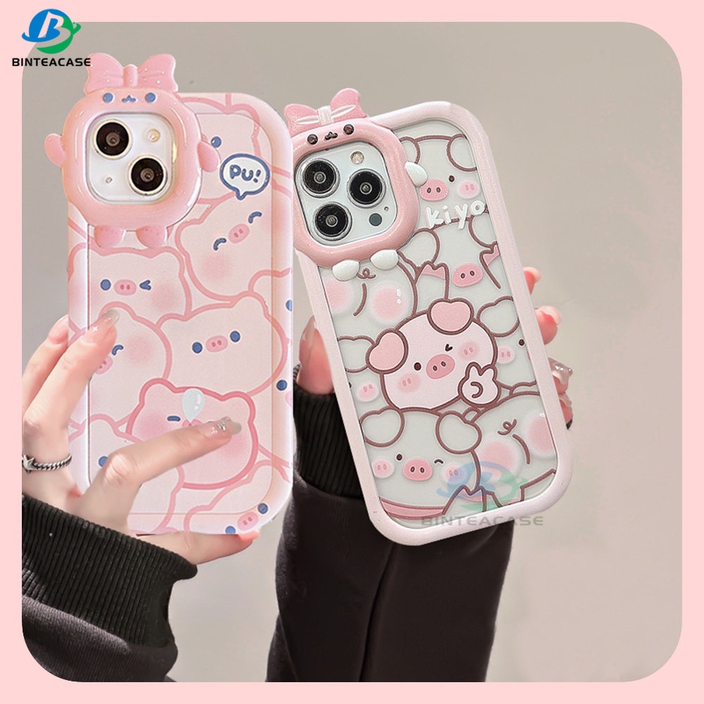 Oppo A17 A77S A57 2022 A15 A16 A16K A54 A53 A12 A5S A7 A3S A11k A31 A52 A92 A94 A93 A37 F9 A1K Reno 5a76 A96 A36 Blusher Pig Little Monster Frame Lensa Phone Case Binteacase