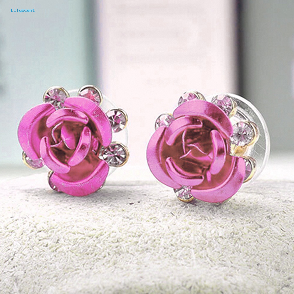 Lilyscent Wanita/'s Fashion Rose Flower Ear Studs Berlian Imitasi Bertatahkan Anting Perhiasan Hadiah