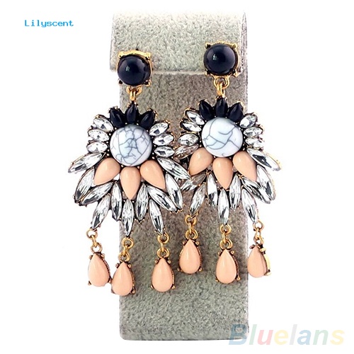 Lilyscent Retro Wanita Kristal Berlian Imitasi Bunga Menjuntai Studs Earrings Pernyataan Perhiasan