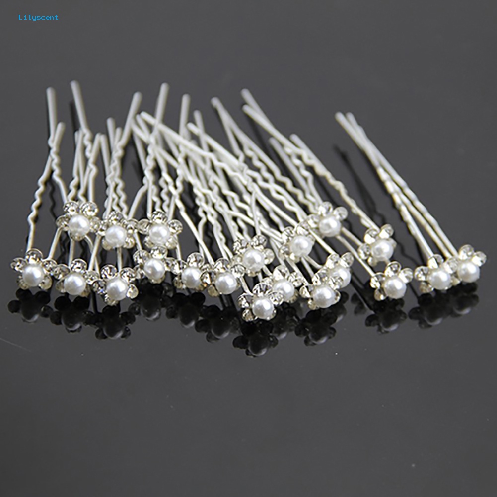 Lilyscent 20 Pcs Pernikahan Pengantin U Jepit Rambut Mutiara Imitasi Bunga Berlian Imitasi Hair Pins