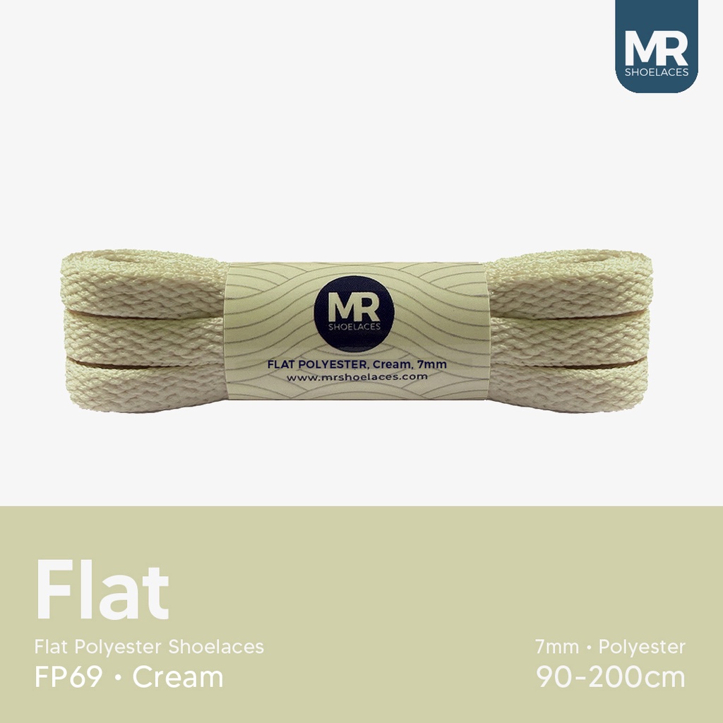 Original MR Shoelaces FP69 Cream (Krim) Tali Sepatu Polyester Pipih Flat 7mm 80cm 90cm 100cm 120cm 130cm 150cm 180cm 200cm untuk Sneakers - Premium Shoelace Terbaik