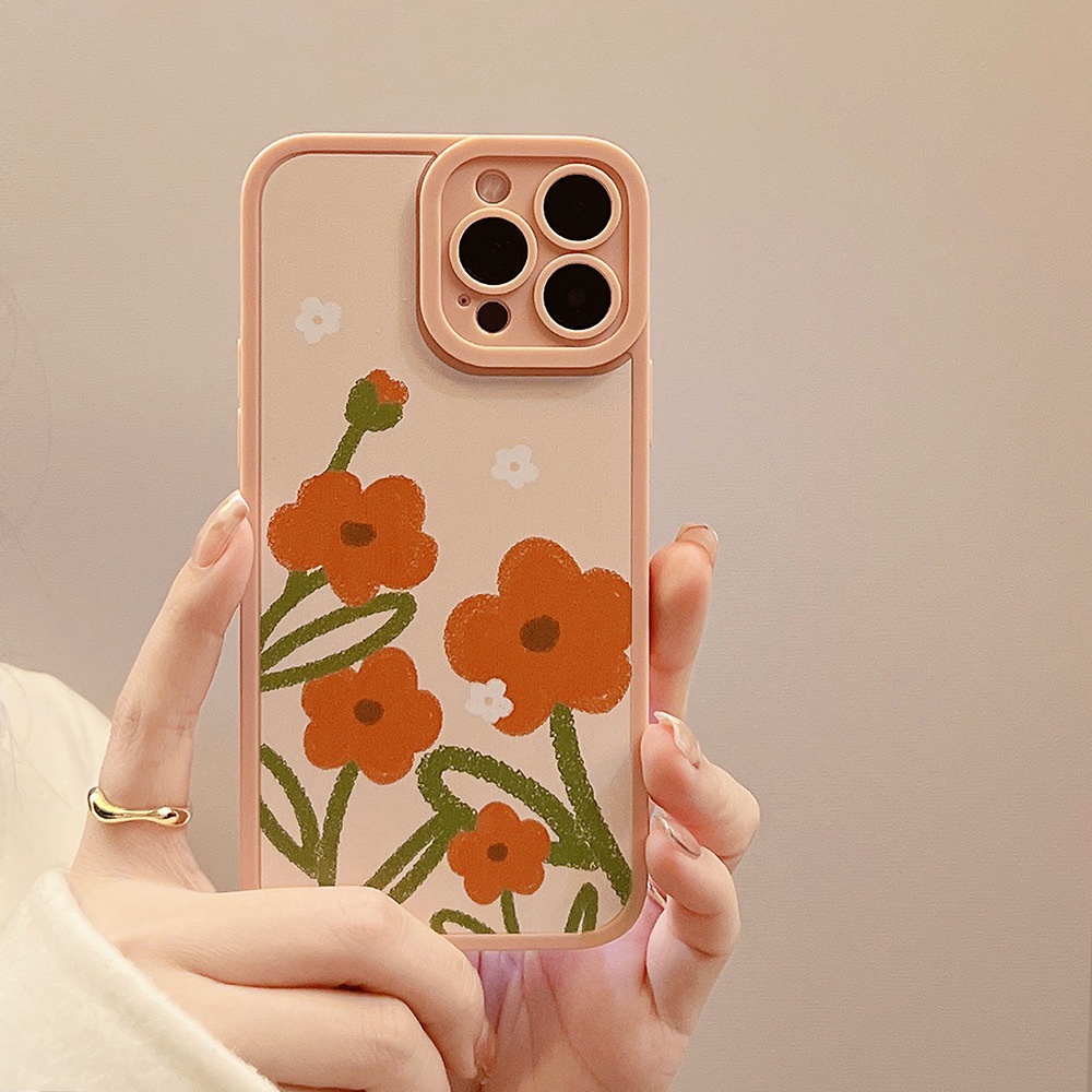 IPHONE [Mata Kucing] Soft Case TPU Anti Slip Untuk Iphone7Plus8 Plus X XS XR XS Max11 13 12 14 PRO Max 14 Plus Ins Fashion Wanita Bunga Jeruk