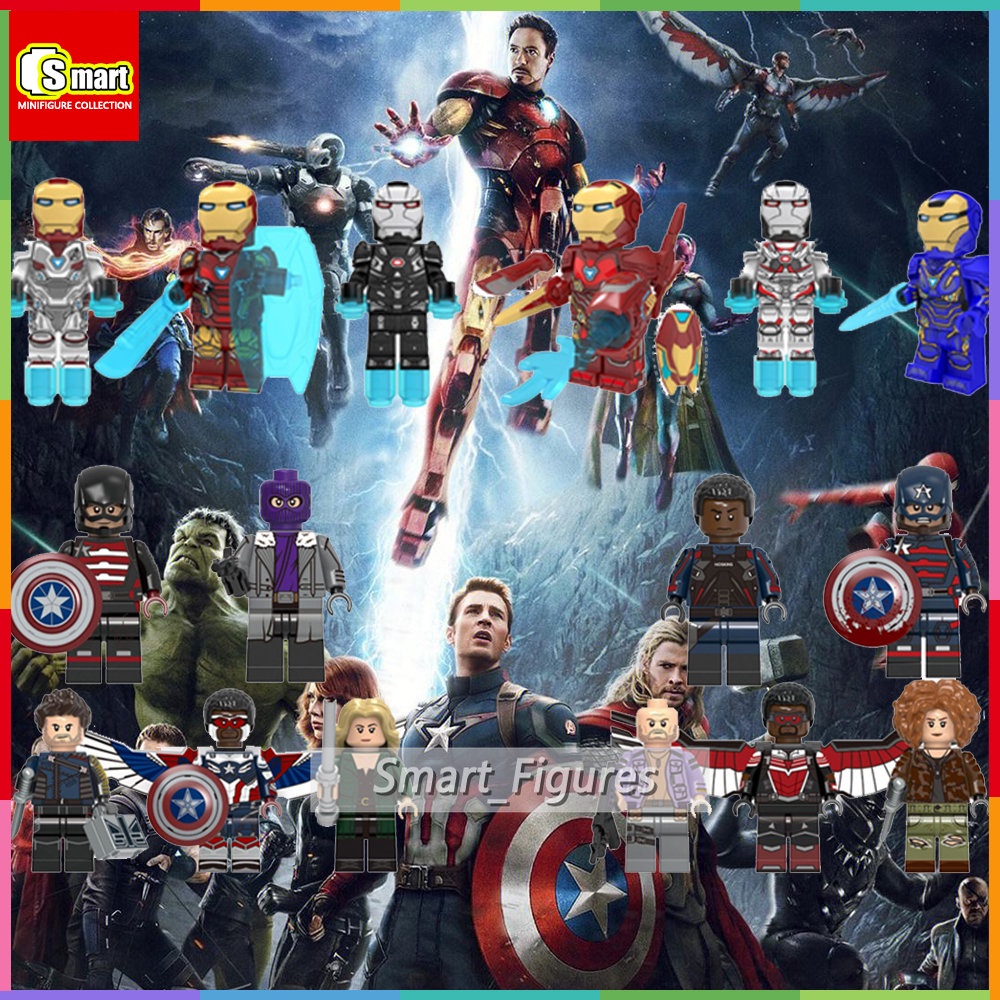 Koleksi Superhero Iron Man Spiderman American Team Hulk Mini Angka Puzzle Rakitan Blok Bangunan Mainan