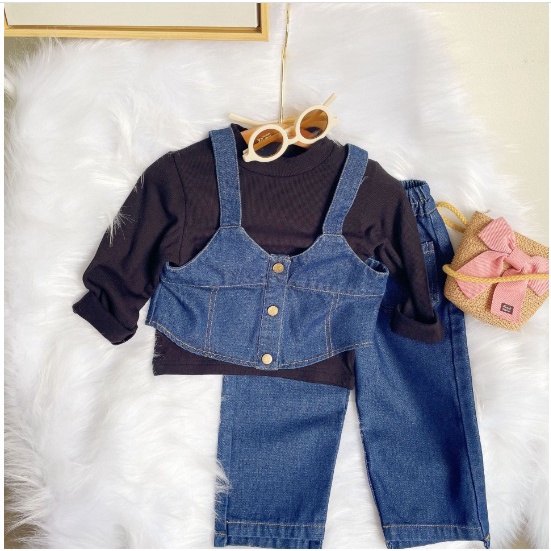 SET ANAK CEWEK ROMPI JEANS 3 IN 1 KULOT