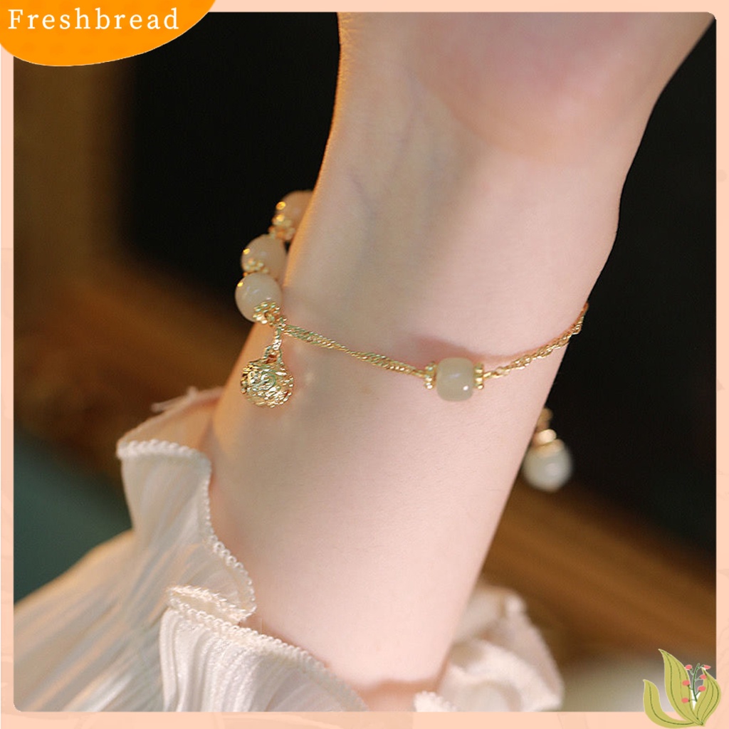 &lt; Freshbread &gt; Wanita Gelang Vintage Manik-Manik Elegan Hias All-match Perhiasan Hadiah Sidang Bell Pesona Temperamen Imitasi Hetian Giok Wanita Bangle Untuk Pacar