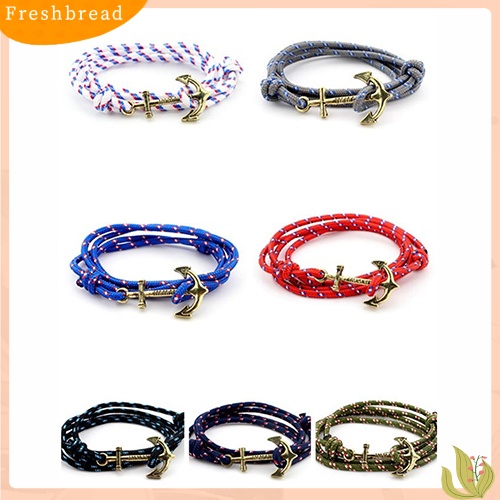 &lt; Freshbread &gt; Fashion Pria Multilayer Handmade Tali Gelang Jangkar Charms Bracelet Bangle