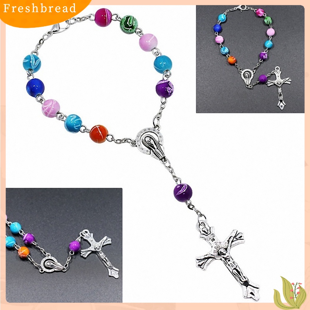 &lt; Freshbread &gt; Kristen Dewi Yesus Liontin Salib Manik-Manik Warna-Warni Rantai Wanita Gelang