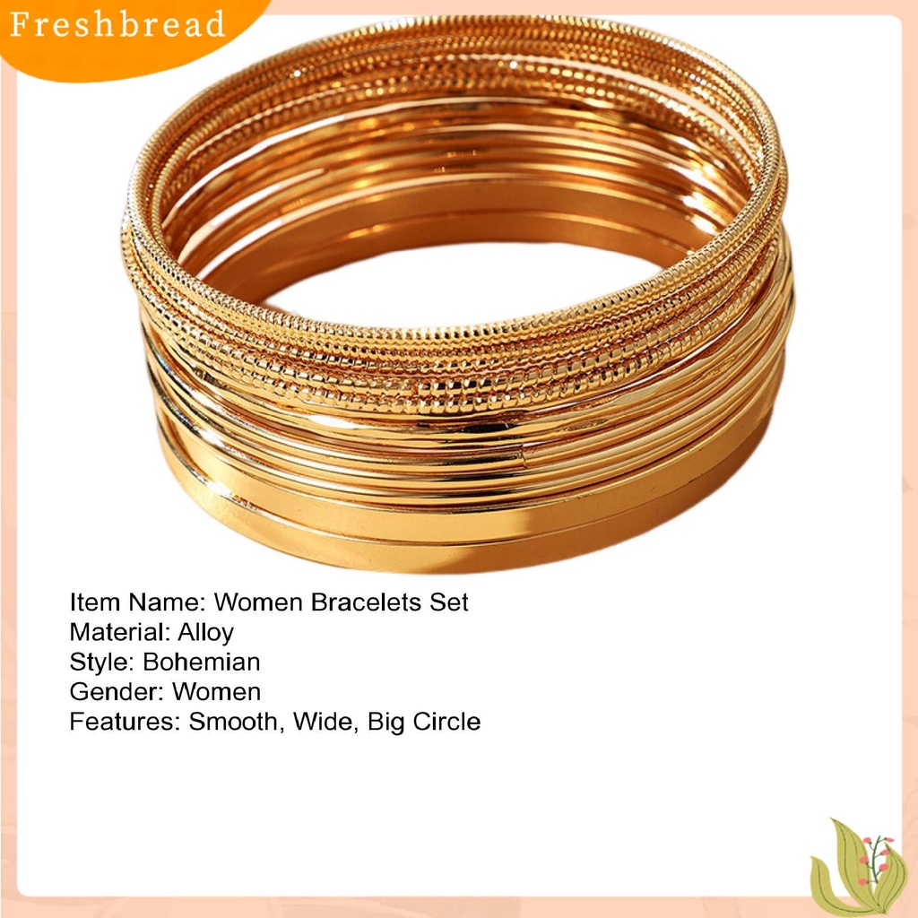 &lt; Freshbread &gt; 14Pcs/Set Wanita Gelang Punk Bohemian Berlebihan Halus Lebar Hias Warna Emas Ladies Cuff Bangles Pesona Perhiasan Pakaian Sehari-Hari