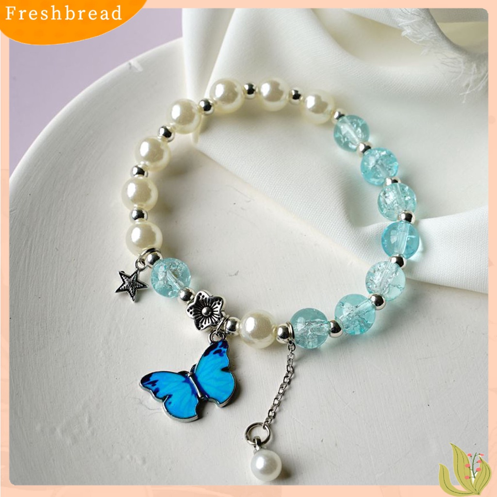 &lt; Freshbread &gt; Wanita Gelang Manik-Manik Kupu-Kupu Perhiasan Kilau Cerah Tahan Lama Bangle Perhiasan Hadiah