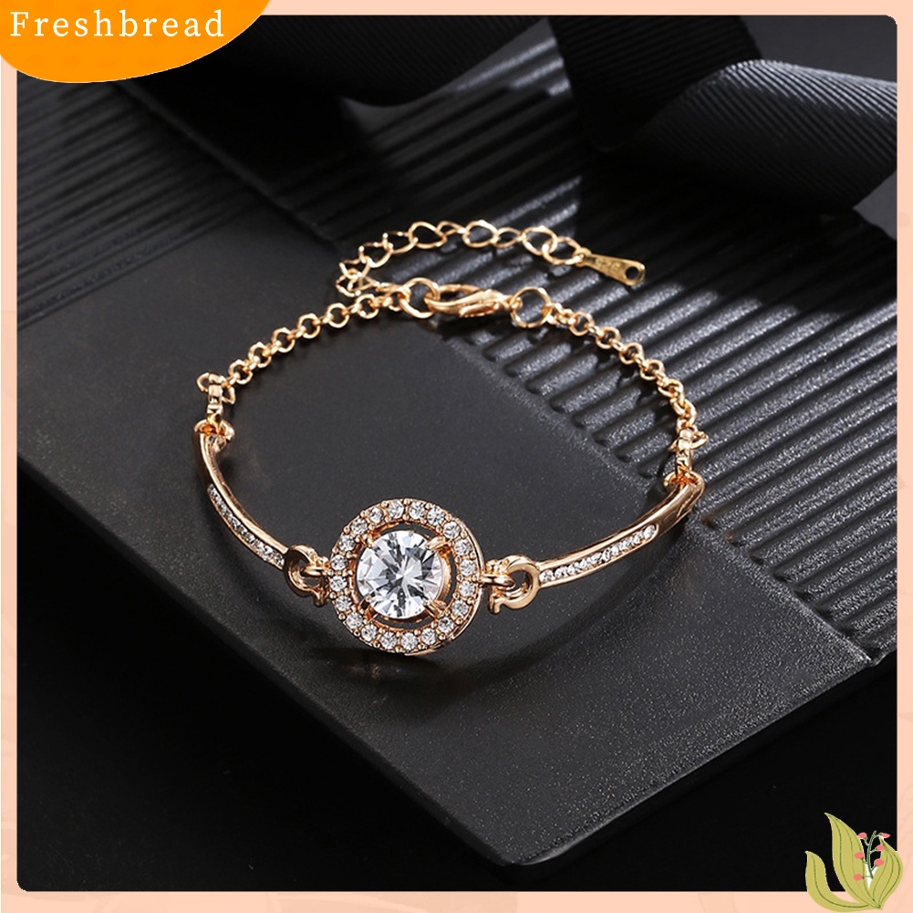 &lt; Freshbread &gt; Wanita Bulat Cubic Zirconia Hias Adjustable Gelang Bangle Pesta Perhiasan Hadiah