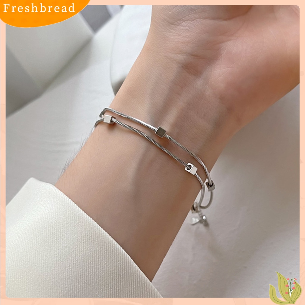 &lt; Freshbread &gt; Gelang Wanita Double Layer Snake Chains Jewelry Adjustable Square Bracelet Untuk Pesta Pernikahan Perjamuan