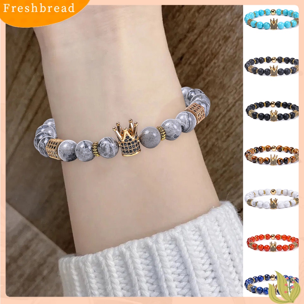 &lt; Freshbread &gt; Pria Gelang Manik-Manik Mahkota Liontin Batu Alam Hexagon Pesona Hias Warna Kontras Unisex Adjustable Wanita Gelang Hadiah