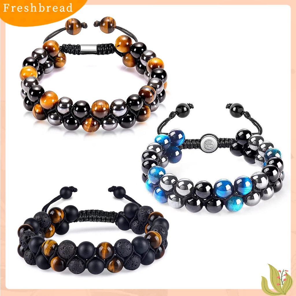 &lt; Freshbread &gt; Beads Bracelet Adjustable Beaded Double Layer Triple Protection Tali Elastis Membawa Keberuntungan Hadiah Pria Wanita Alami Faux Tiger Eye Healing Bracelet Untuk Teman