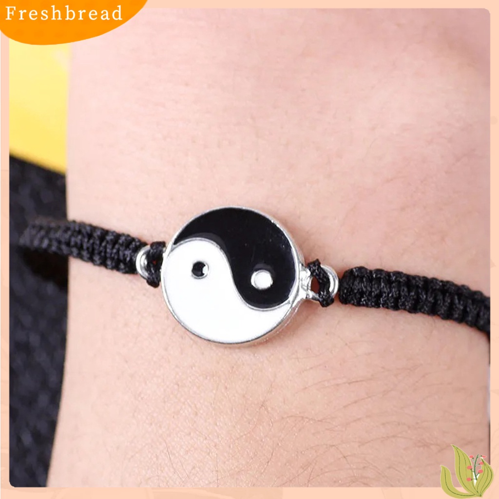 &lt; Freshbread &gt; Couple Gelang Handmade Braided Adjustable Round Beads Alloy Tai Chi Yin Yang Pria Wanita Tali String Fashion Perhiasan