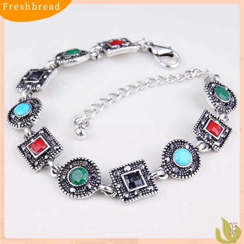 &lt; Freshbread &gt; Boho Wanita Lingkaran Persegi Warna-Warni Resin Ukir Etnik Gelang Pesta Perhiasan