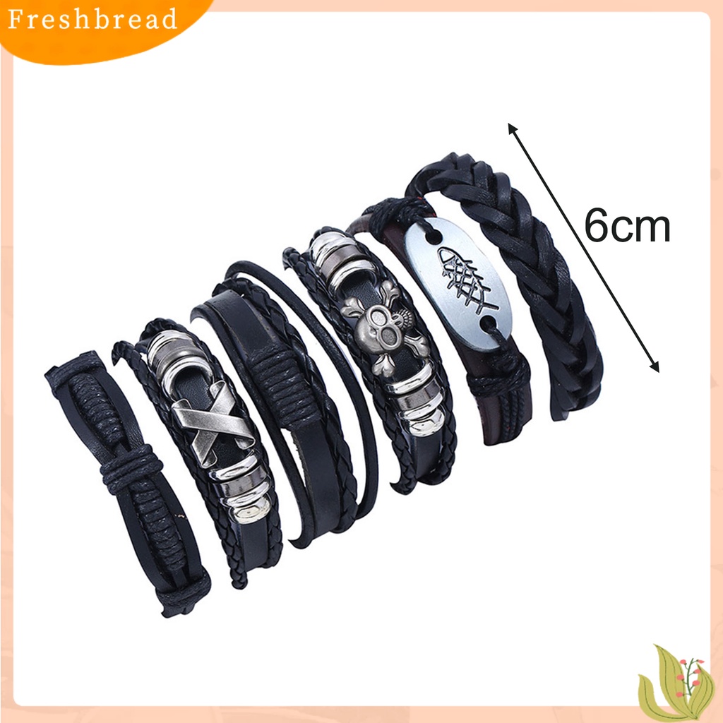 &lt; Freshbread &gt; 6Pcs/Set Gelang Multilayer Tali Vintage Kulit Imitasi Lembut DIY Punk Bangle Untuk Pacaran