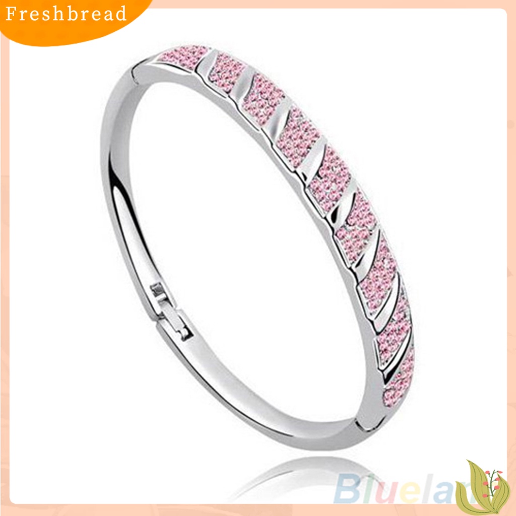 &lt; Freshbread &gt; Wanita Pengantin Slim Mengkilap Berlian Imitasi Bangle Gelang Pertunangan Pernikahan Perhiasan